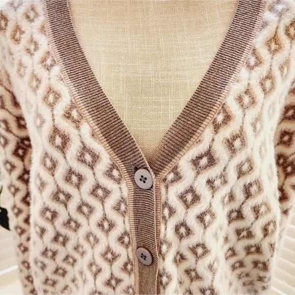 CUPCAKES & CASHMERE NEW DIAMOND BROWN/CREAM CARDIGAN SUPER SOFT SMALL - Picture 7 of 8